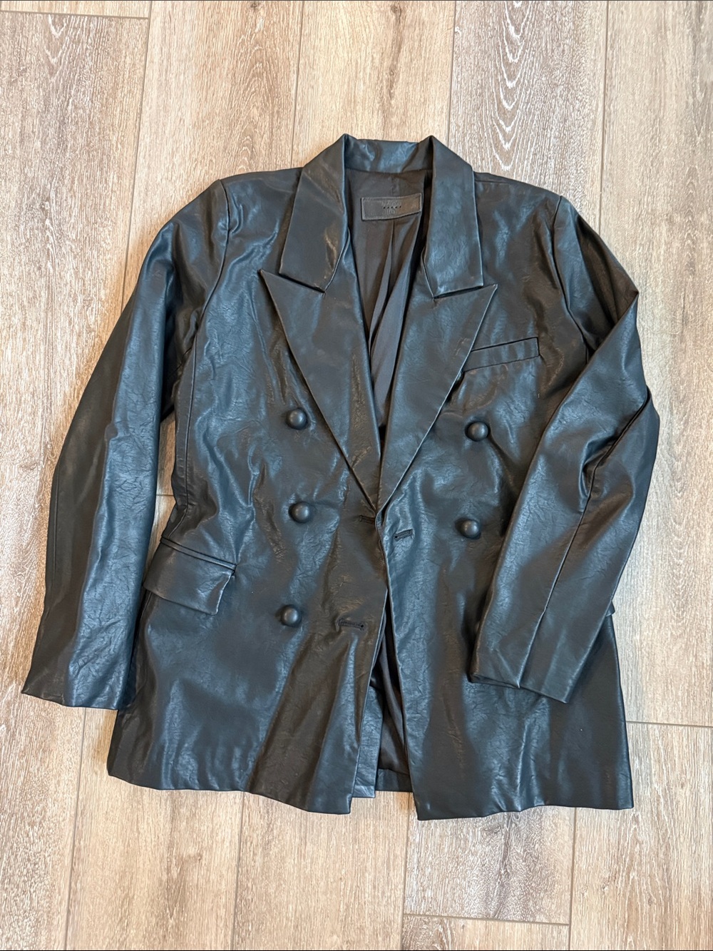 Blank NYC Black Double-Breasted Faux Leather Blazer
